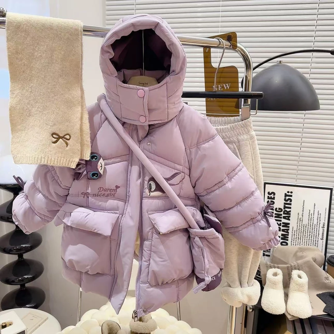 女童加厚加绒保暖棉衣中长款冬季洋气外套兔子警官设计送包包