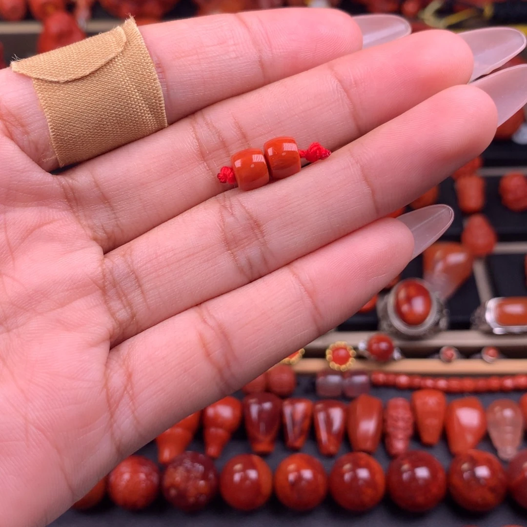 南红玛瑙未镶嵌直切对珠6.9