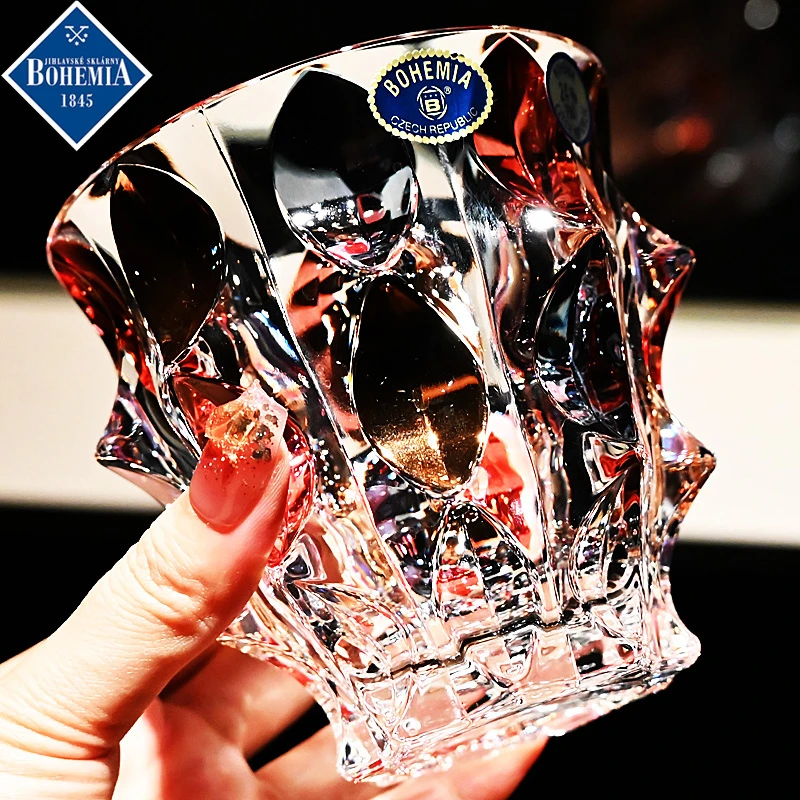 捷克进口BOHEMIA水晶玻璃果汁杯高档彩色威士忌洋酒对杯礼盒套装
