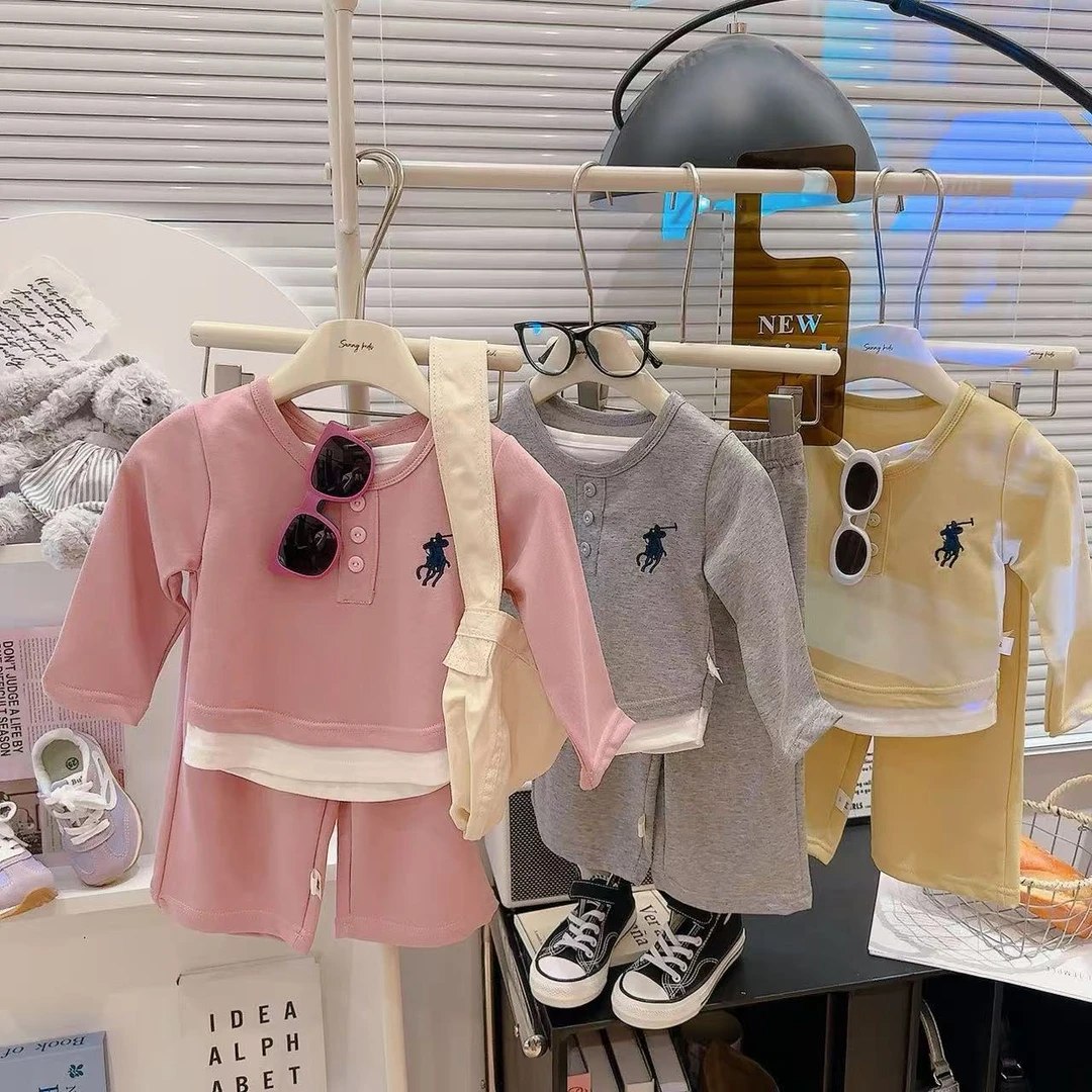 新款经典时尚男女童韩版童装休闲假两件儿童上衣裤子套装