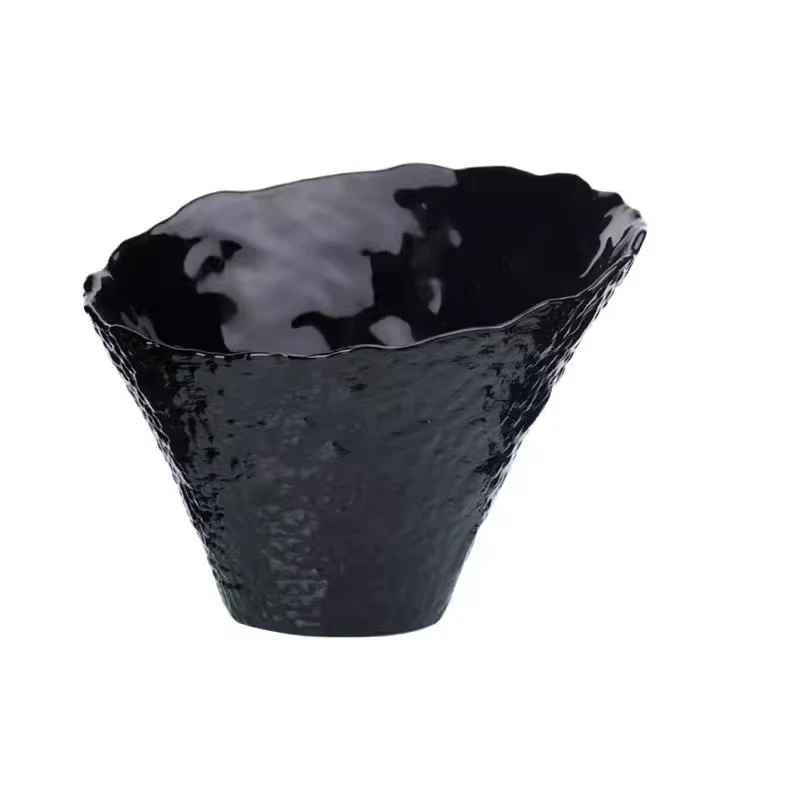 日式创意黑色水晶玻璃家用沙拉碗甜品碗大号