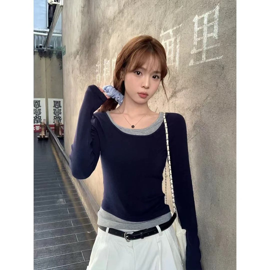 徐秋阳   懒人叠穿(带胸垫）  秋季新款百搭时尚休闲显瘦显白上衣