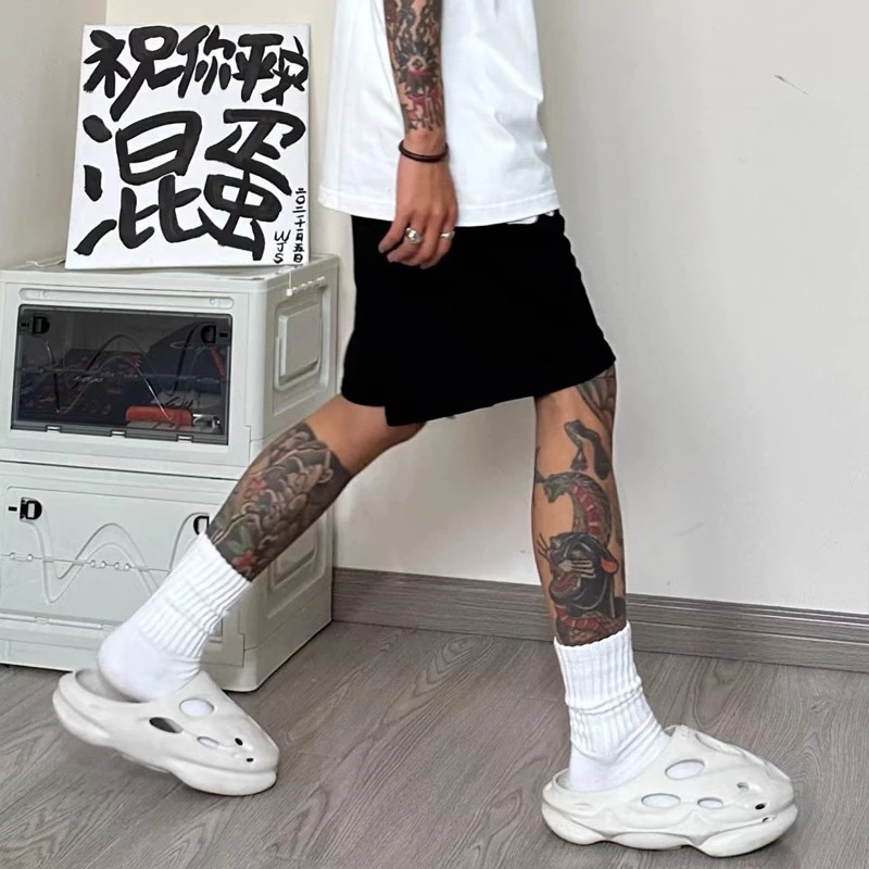 春夏款中筒袜男生日系白色加厚粗线cityboy堆堆袜纯棉情侣长袜