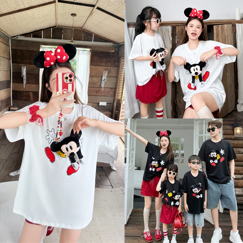 2025夏装新款亲子装一家三口卡通短袖T恤儿童婴童爬服连体衣8909
