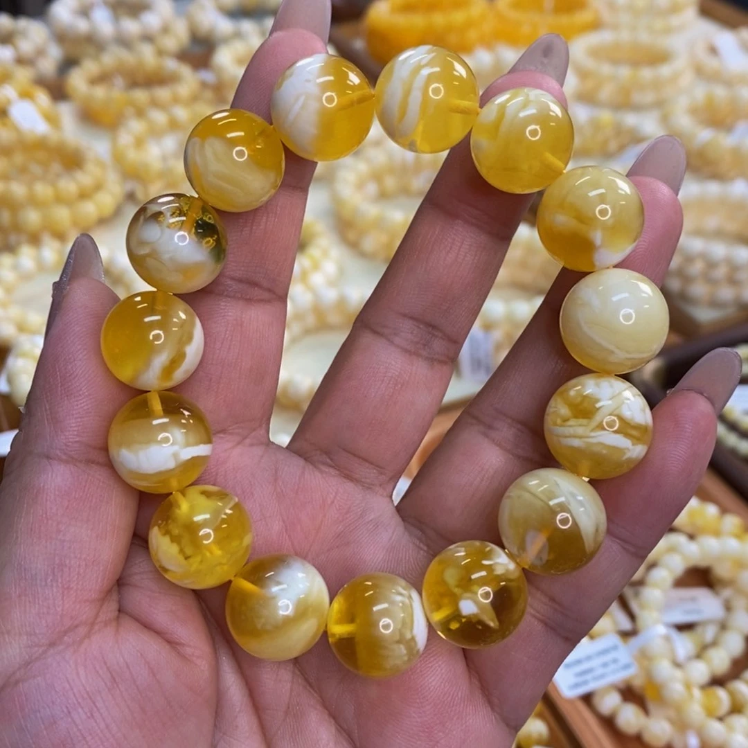 榆***录未镶嵌琥珀手链15.6m金瓷白手串