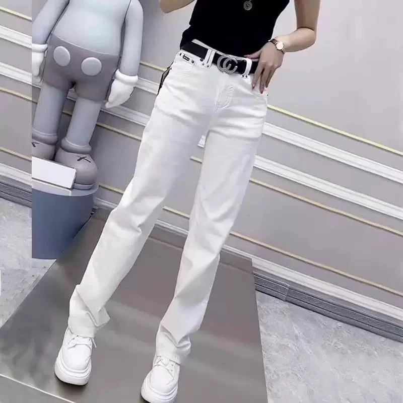 大码女装2025春季新款高腰弹力直筒牛仔裤胖mm显瘦窄版阔腿拖地裤