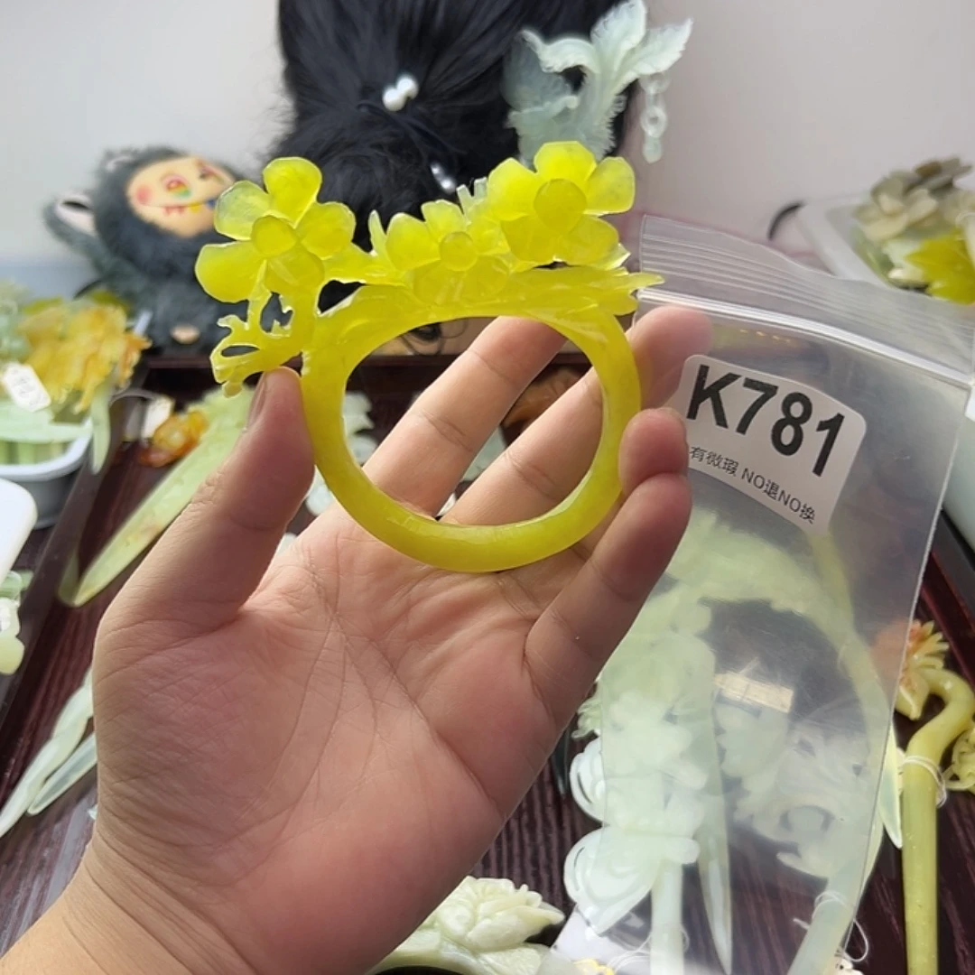 左***花蛇纹石玉合金发饰