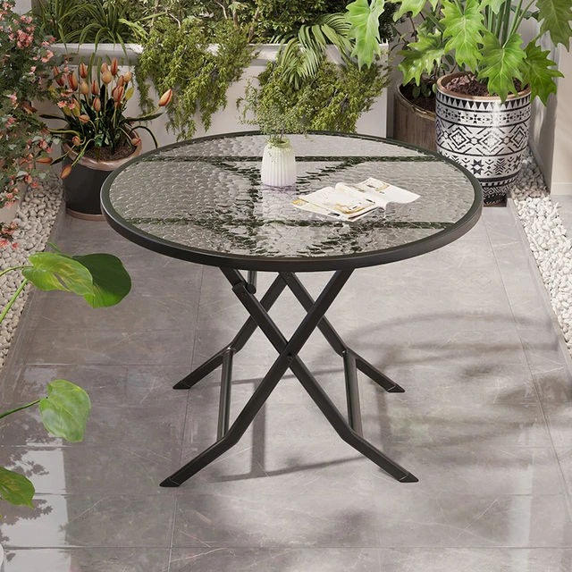 折叠桌家用阳台户外钢化玻璃小茶几吃饭小圆桌餐桌可折叠小型桌子
