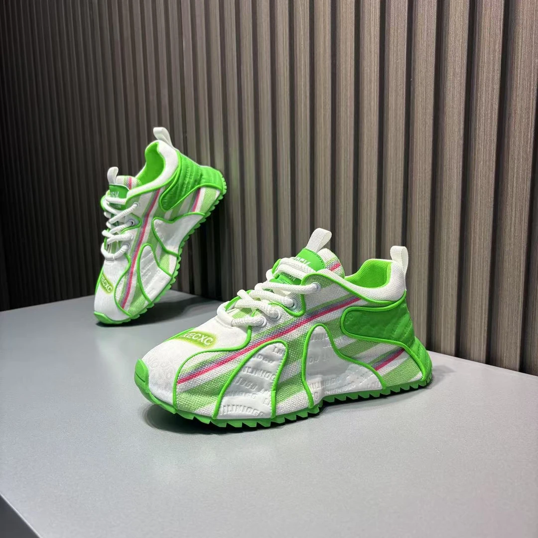 男鞋春季新款老爹鞋轻奢时尚百搭潮鞋男士拼色布面厚底增高休闲鞋