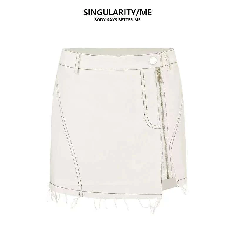 Singularity Me 7A 7001 天丝棉明线开叉拉链设计牛仔短裙