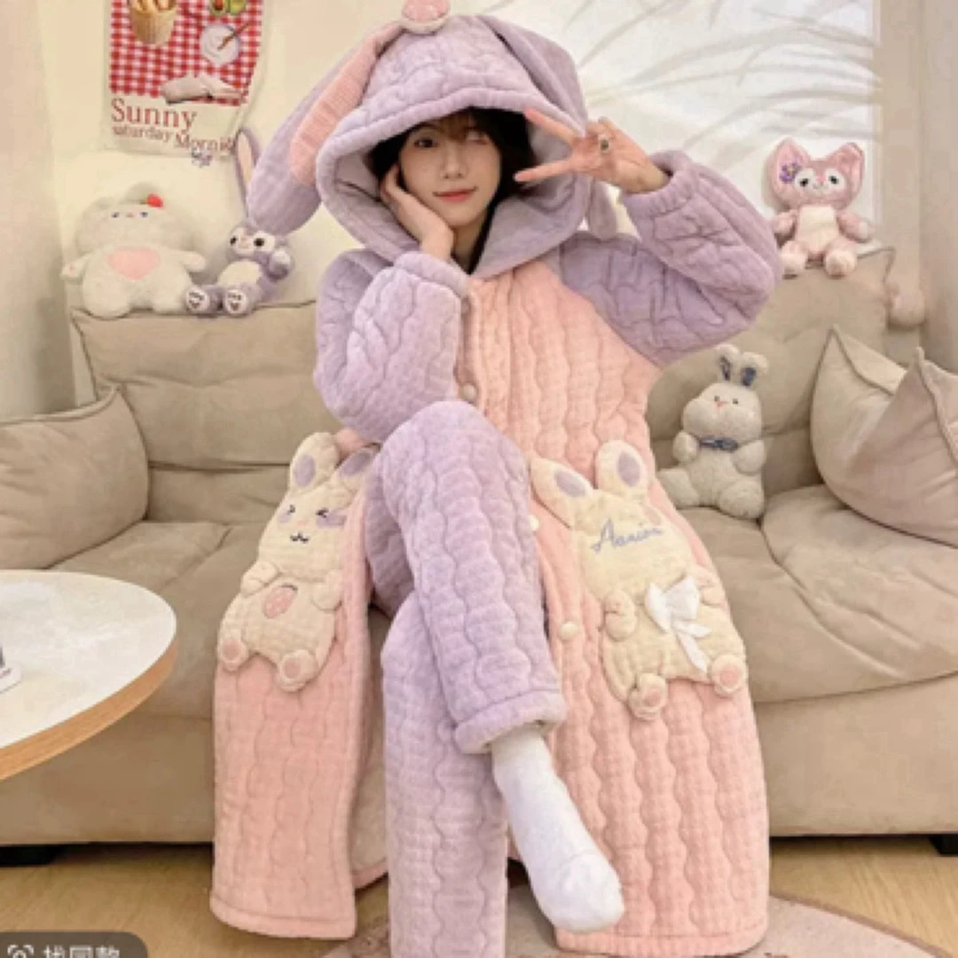 914款连帽款保暖冬季加厚家居服套装时尚