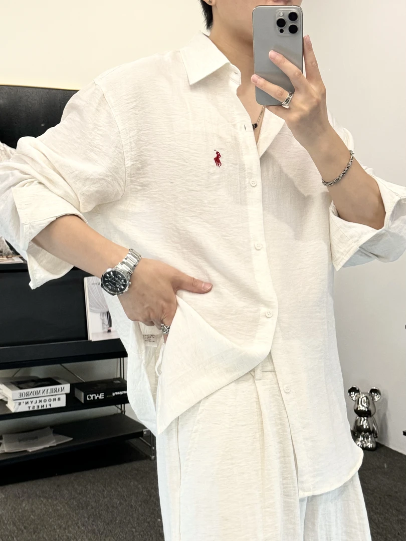 非凡-夏季新款亚麻天丝松弛感简约老钱风长袖衬衫套装衬衣短裤572