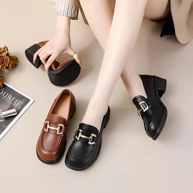 2025新款头层牛皮百搭真皮英伦风圆头软底透气防滑耐磨矮跟乐福鞋