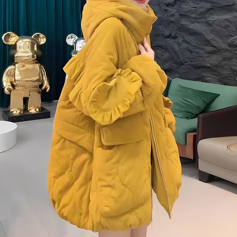 2025冬季新款显瘦百搭高级感外套时尚洋气设计感长袖连帽棉服女