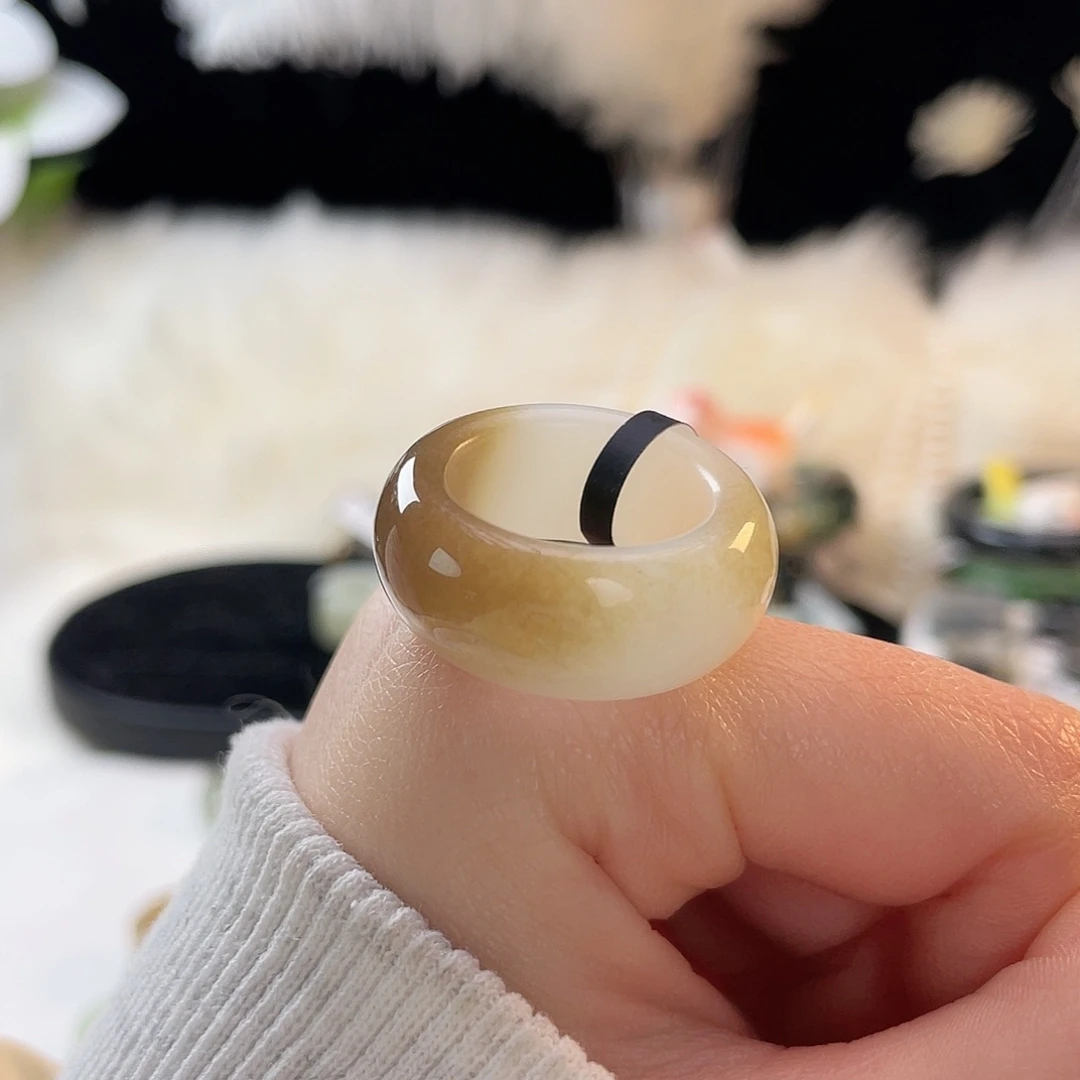 和田玉未镶嵌戒指k93 一级白带糖墩墩18.4mm