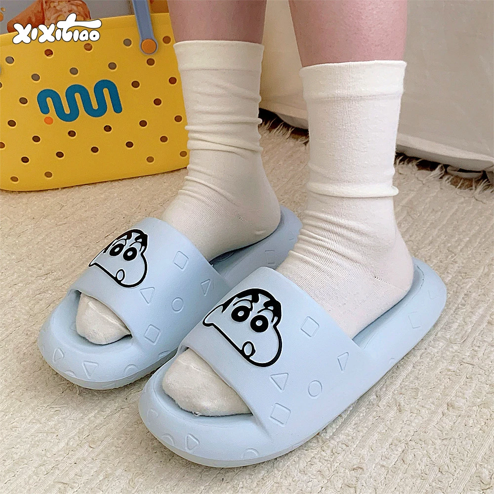 细细条 正版可爱蜡笔小新拖鞋男女eva厚底情侣夏季少女心居家凉拖