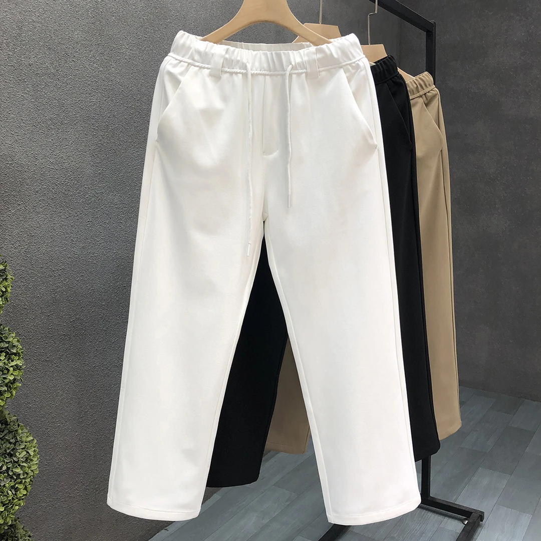 港式休闲白色休闲裤男宽松直筒裤子2025夏季新款男士薄款微喇长裤