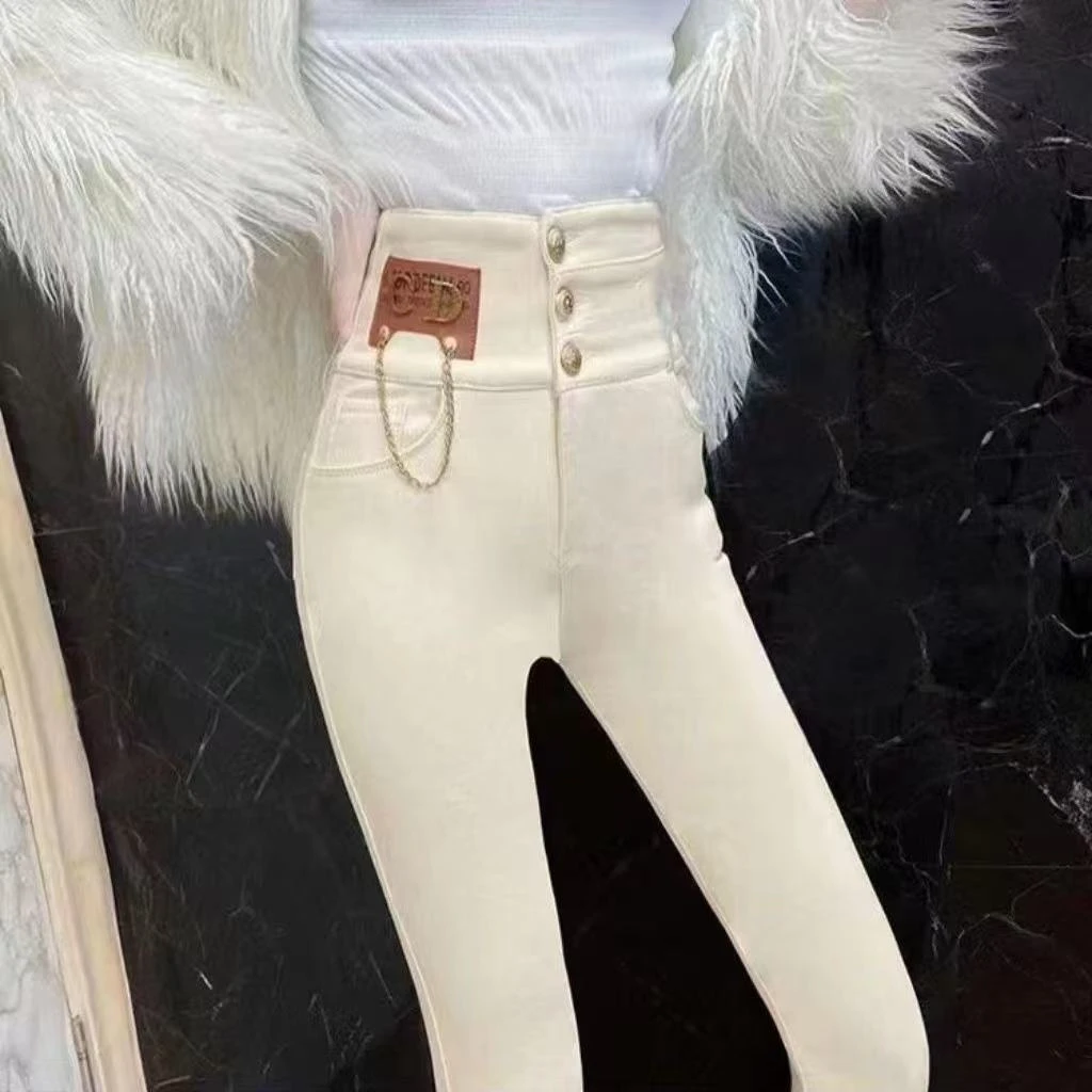 LL琳大码韩范白色高腰外穿打底裤加绒显瘦弹力紧身小脚靴裤6319