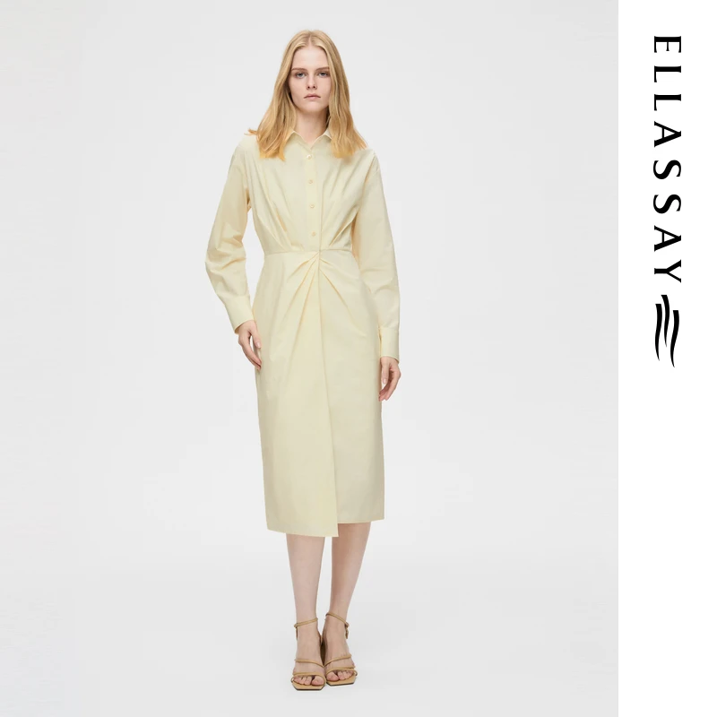 ELLASSAY歌力思2025新款新款早春棉轻盈柔软中长款连衣裙