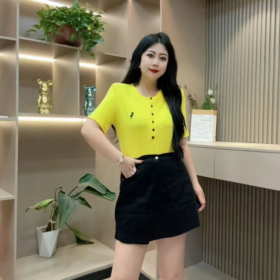 夏季半袖-千 68220 时尚休闲潮流纽扣百搭显瘦款胖MM大码女装新款
