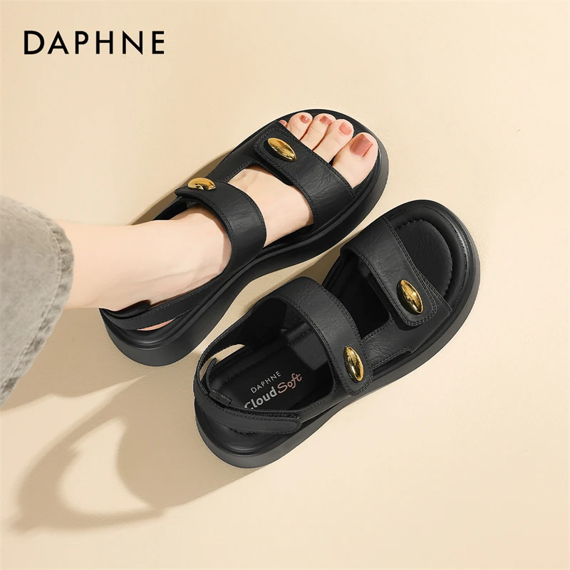 Daphne/达芙妮云软系列厚底凉鞋女夏新款魔术帖休闲沙滩鞋罗马鞋