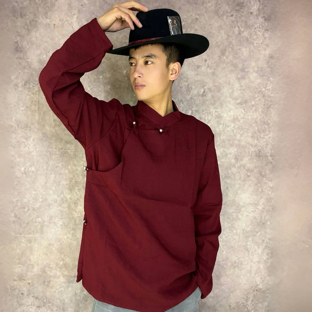 藏装男式衬衣经典简约高档面料藏区流行藏袍搭配日常