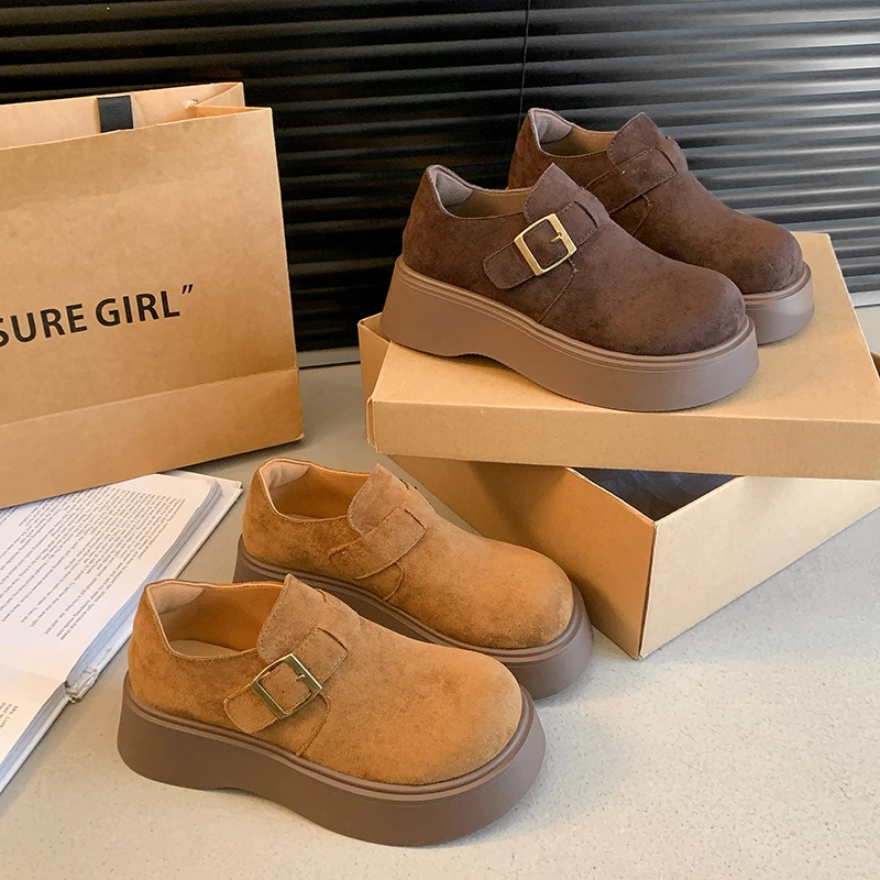 5CM鞋女春季新款防滑乐福鞋豆豆鞋英伦风鞋子复古百搭厚底单鞋