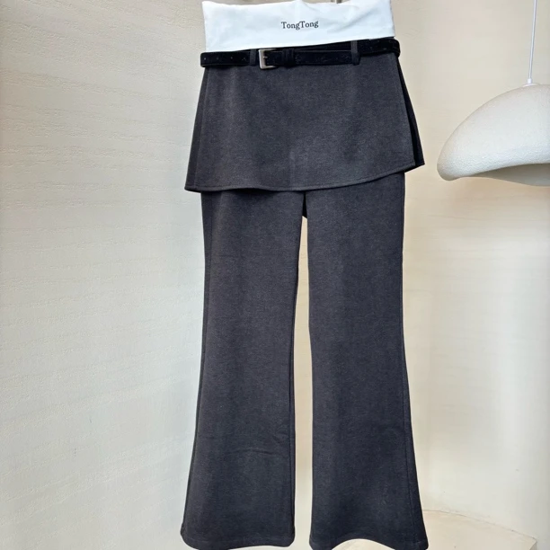 冬季加绒高腰显瘦屁帘微喇休闲长裤734