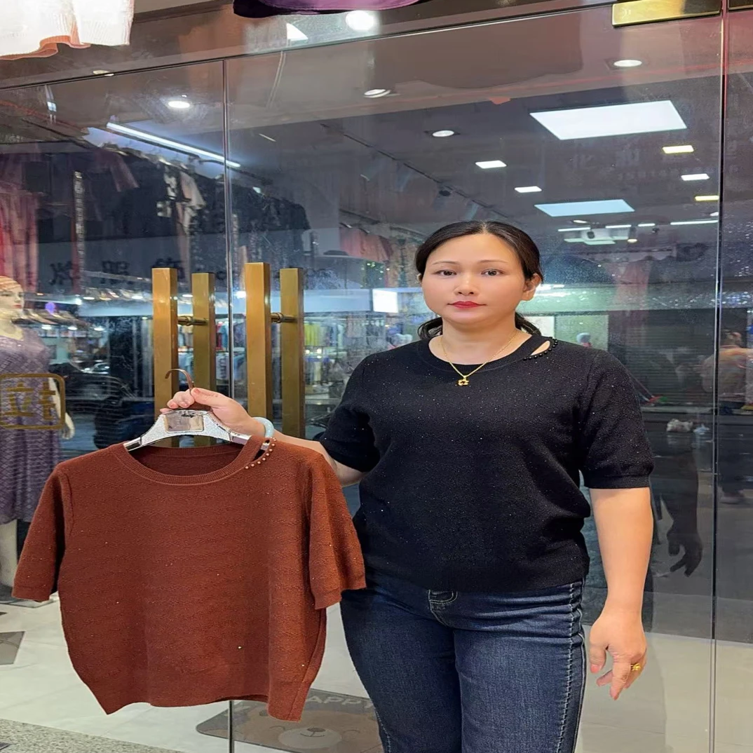 女镂空短袖纯色毛针织衫百搭夏季简约休闲套头秋季