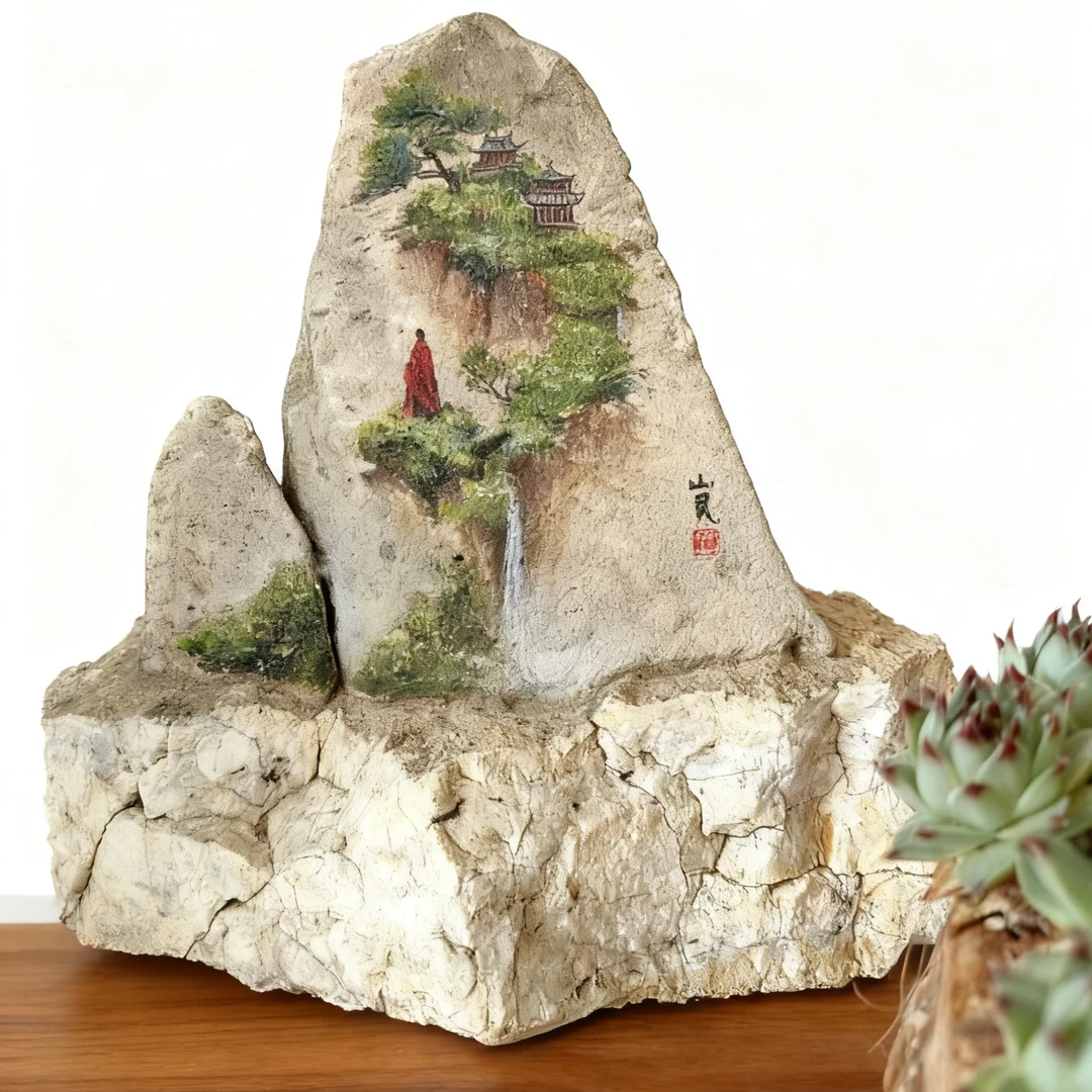 大尺寸石头画成品摆件《见山》25cm