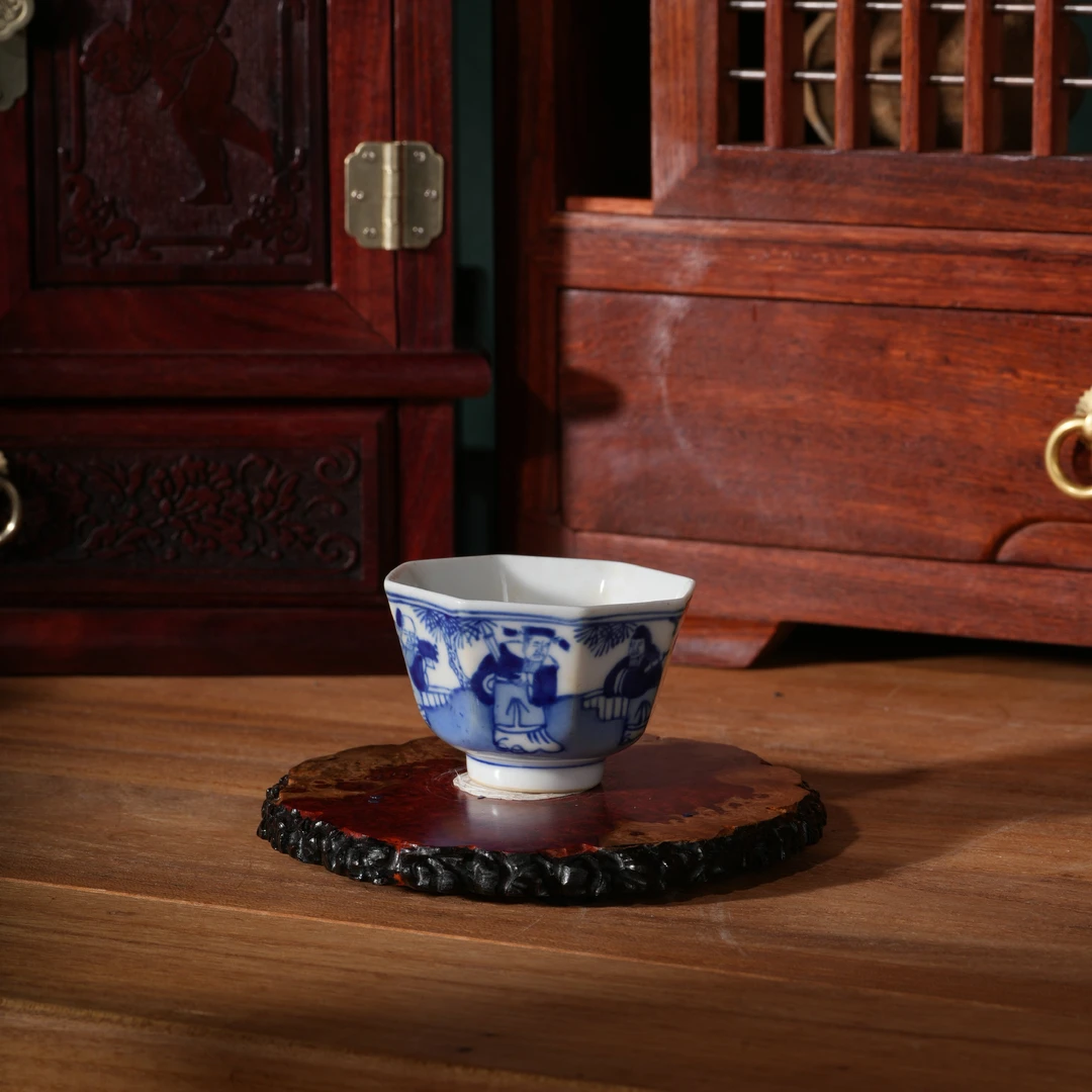 15清同治青花福禄寿杯 明清老瓷器仿古典家居书房摆件瓷器收藏