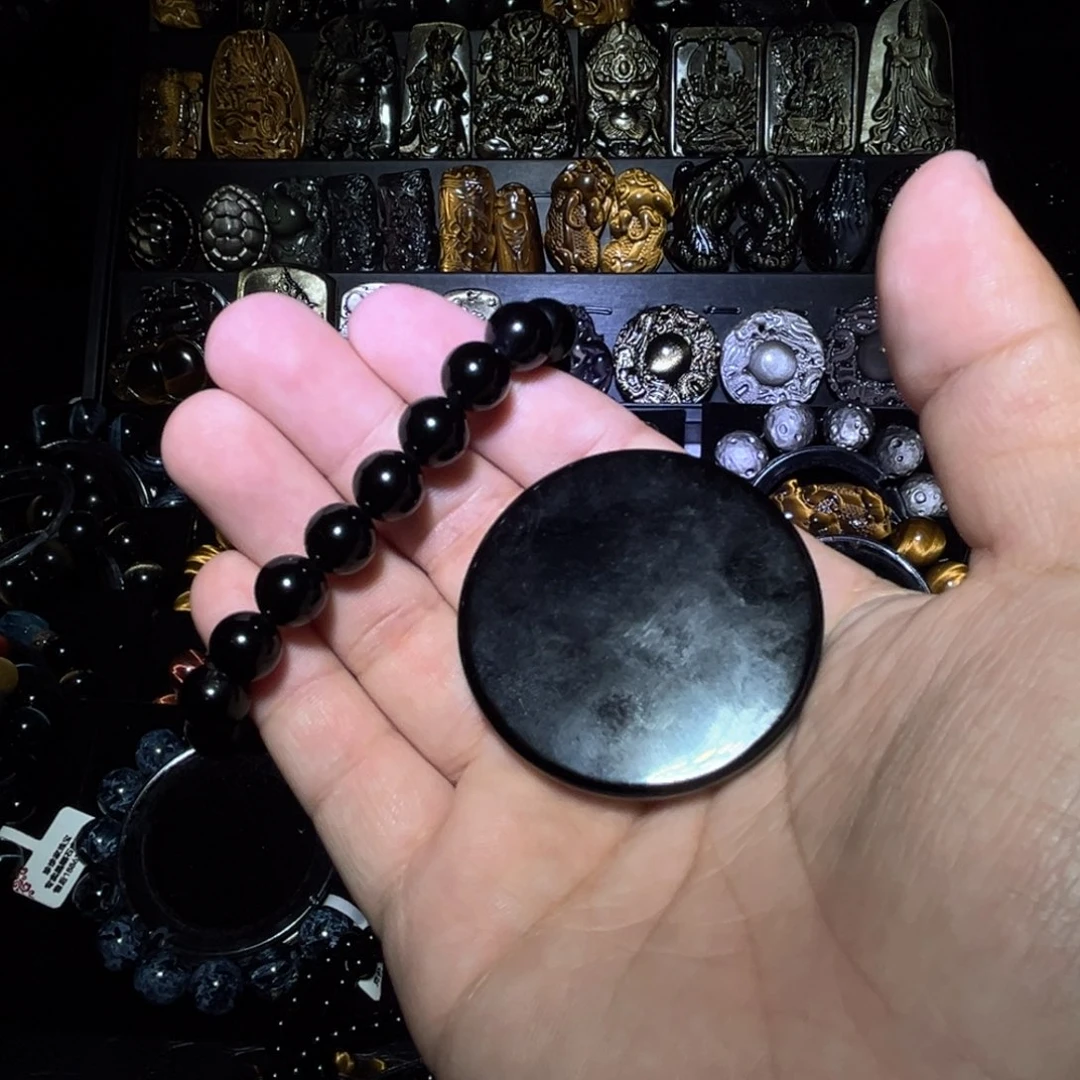 未镶嵌黑曜岩手链A**博天然黑曜石5公分平安扣不支持退换货