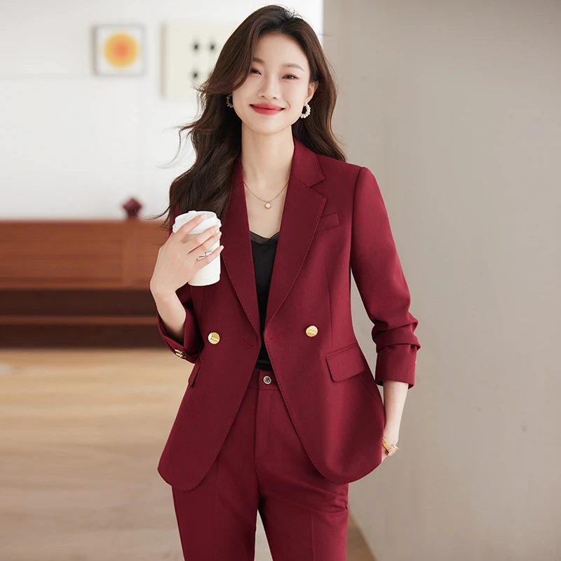 西装套装女装春秋新款修身显瘦气质百搭时尚简约职业装西服两件套