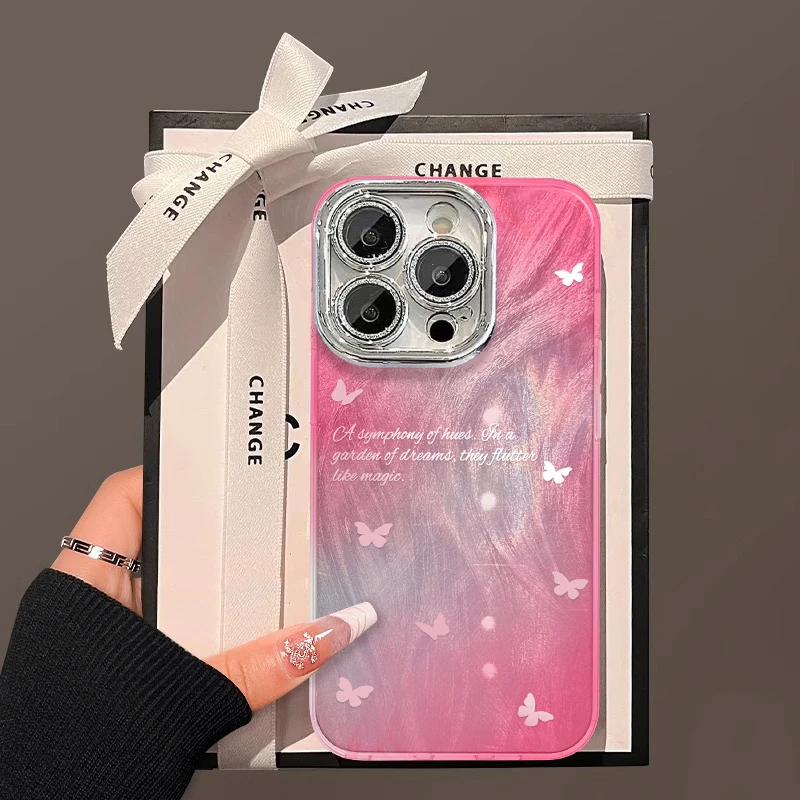 适用苹果16pro手机壳实用数码配件ins风女款全包闪粉镜头膜保护套