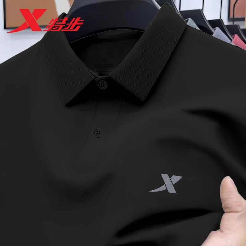 特步polo衫男短袖速干透气运动健身体恤衬衫有领男装冰丝休闲半袖