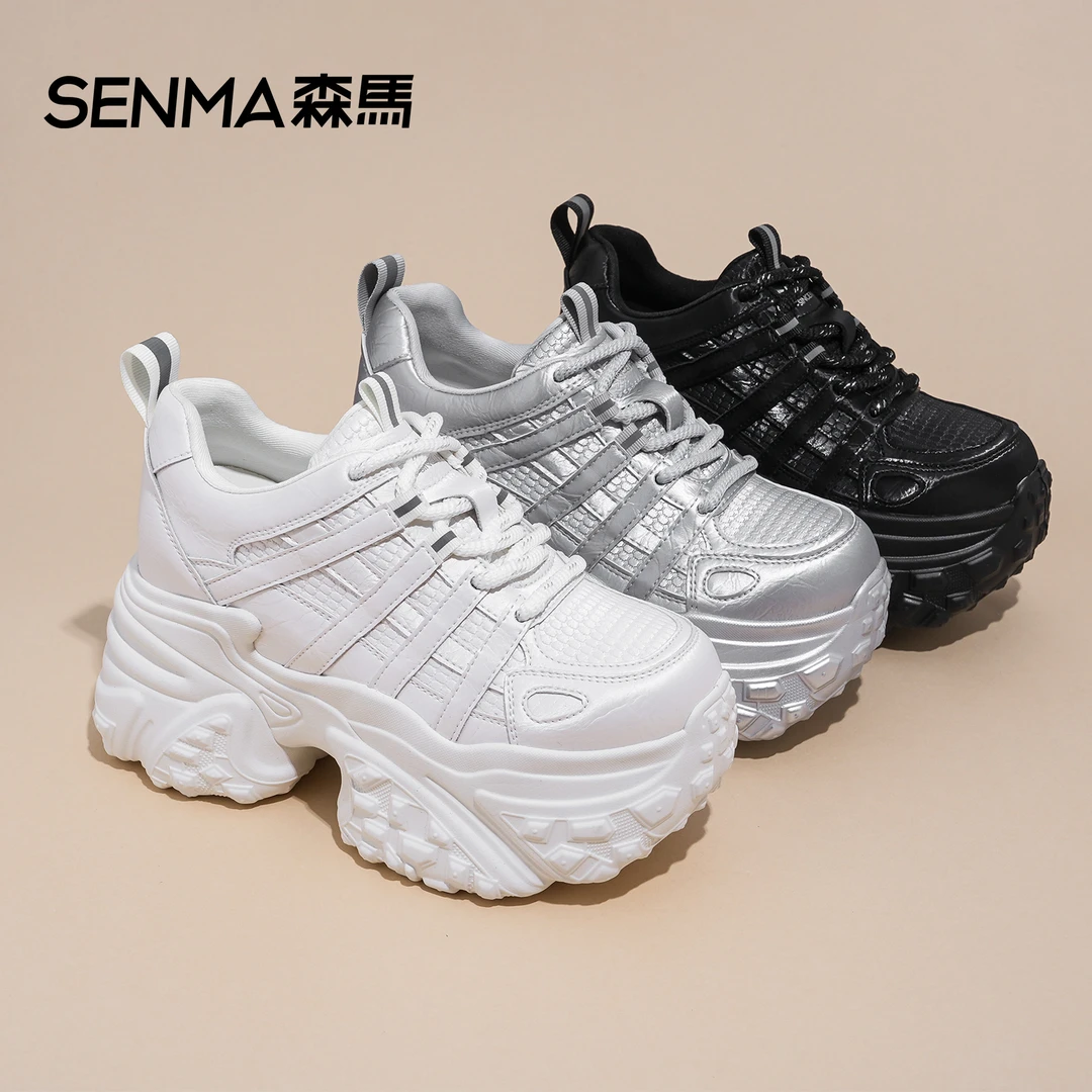 SENMA/森马2025秋季新款显脚小厚底内增高9公分时尚百搭老爹鞋