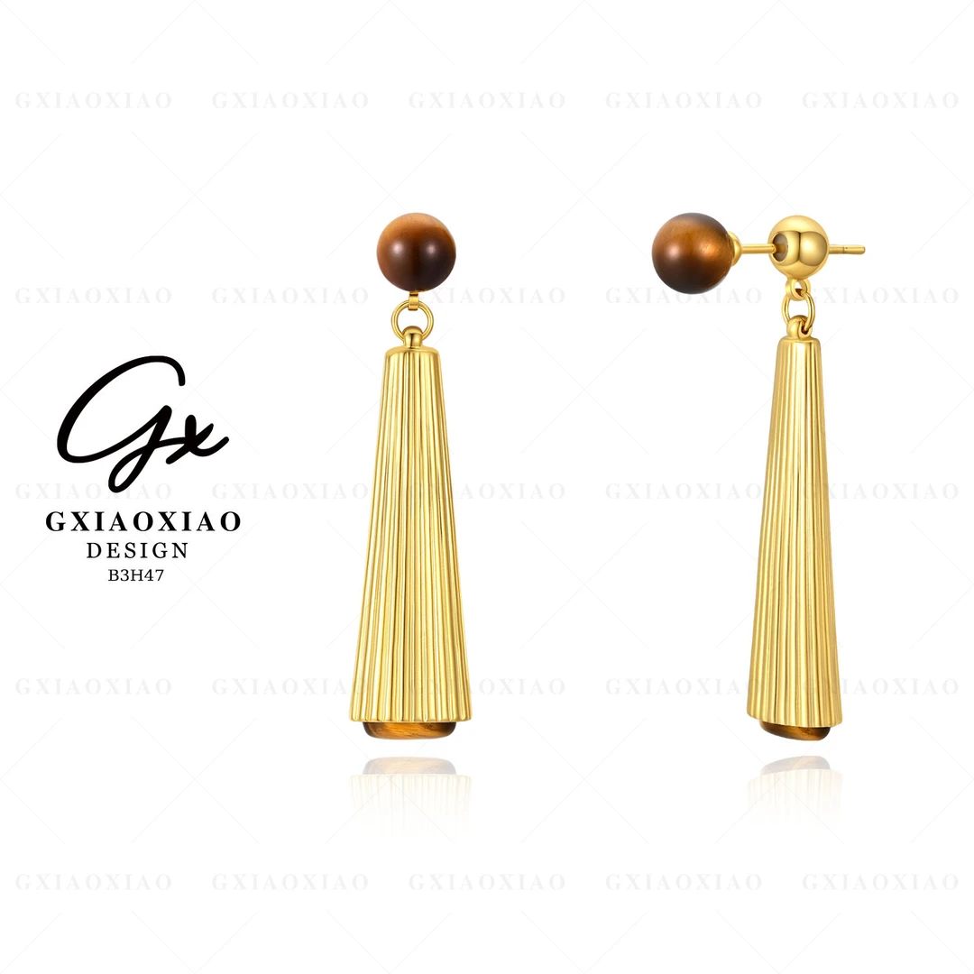 G XIAOXIAO 镀K金  气质复古高级感螺纹扇形精致百搭耳环 B3H47