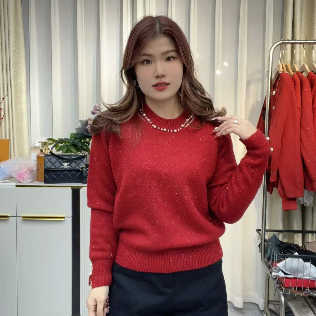 小鑫肝@新款重工镂空袖子缝珠气质休闲百搭毛衣 148