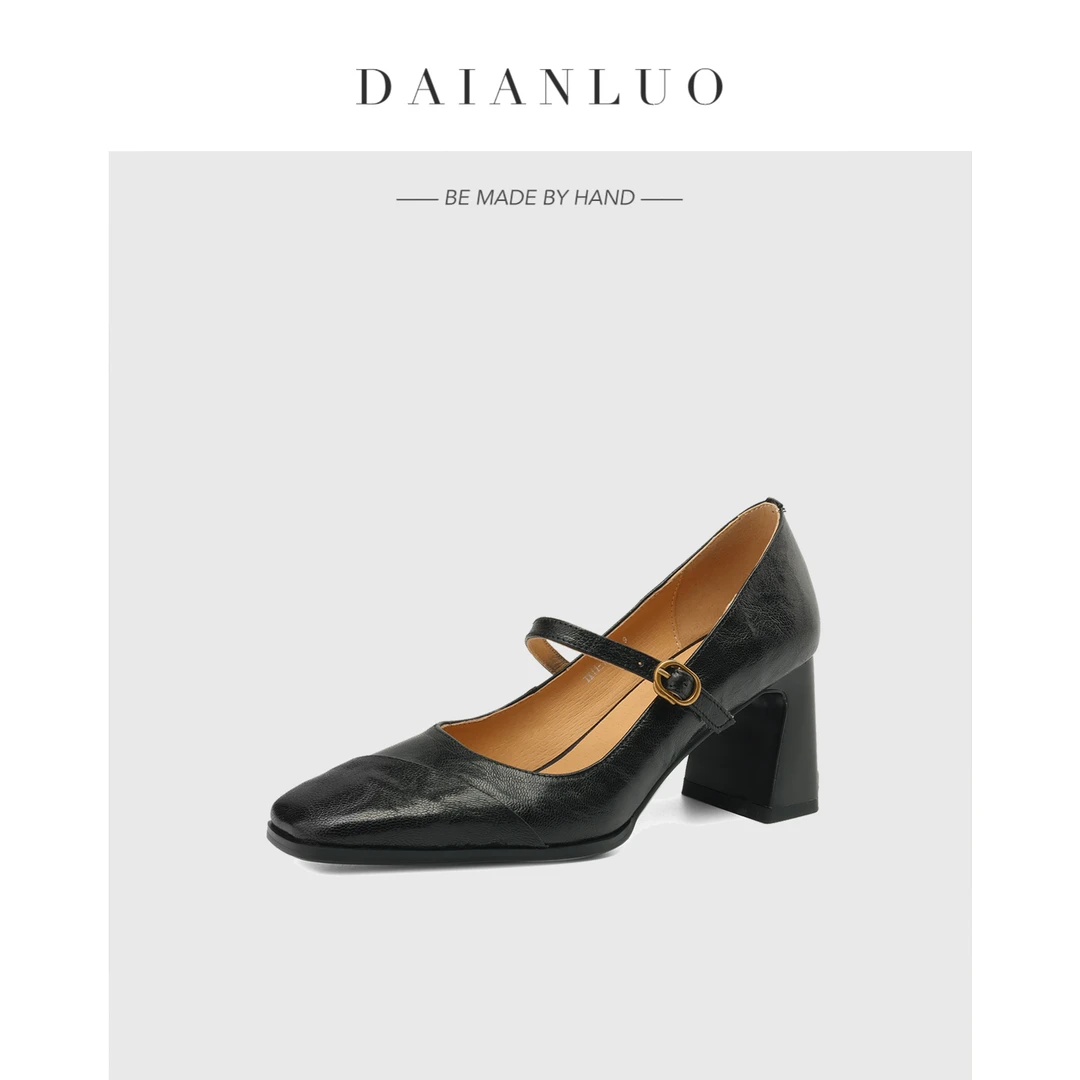 【跟高6cm】2025新款真皮百搭法式单鞋方头高跟鞋粗跟一字带玛丽珍