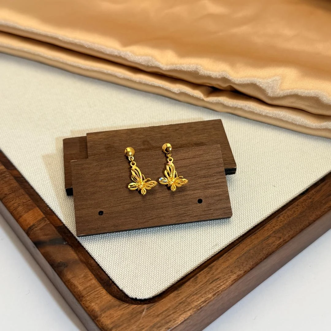 E【幻彩蝴蝶耳钉】足金999精工5G