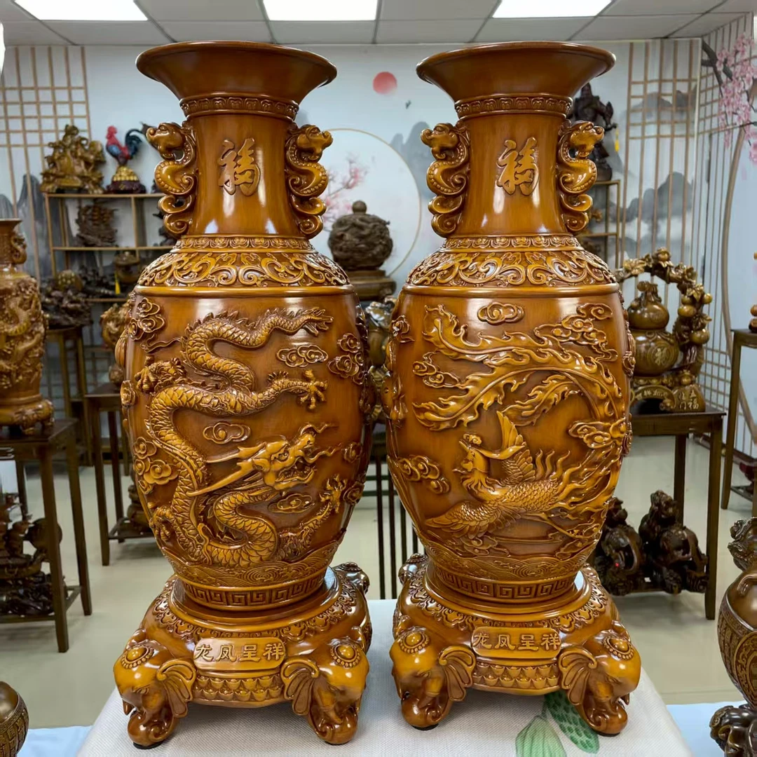 龙凤呈祥花瓶（一对）长20高48摆件家居客厅玄关电视柜乔迁新居送礼