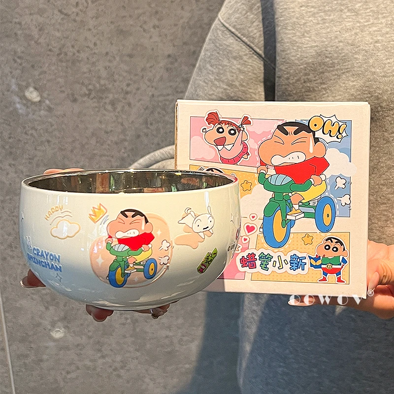 蜡笔小新不锈钢饭碗双层耐摔高颜值餐具汤碗儿童家用情侣生日礼物