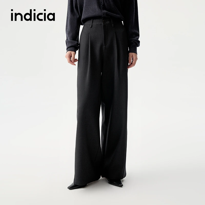 indicia标记25冬新款灰色时尚高腰垂感阔腿裤直筒拖地L2D5KZ221