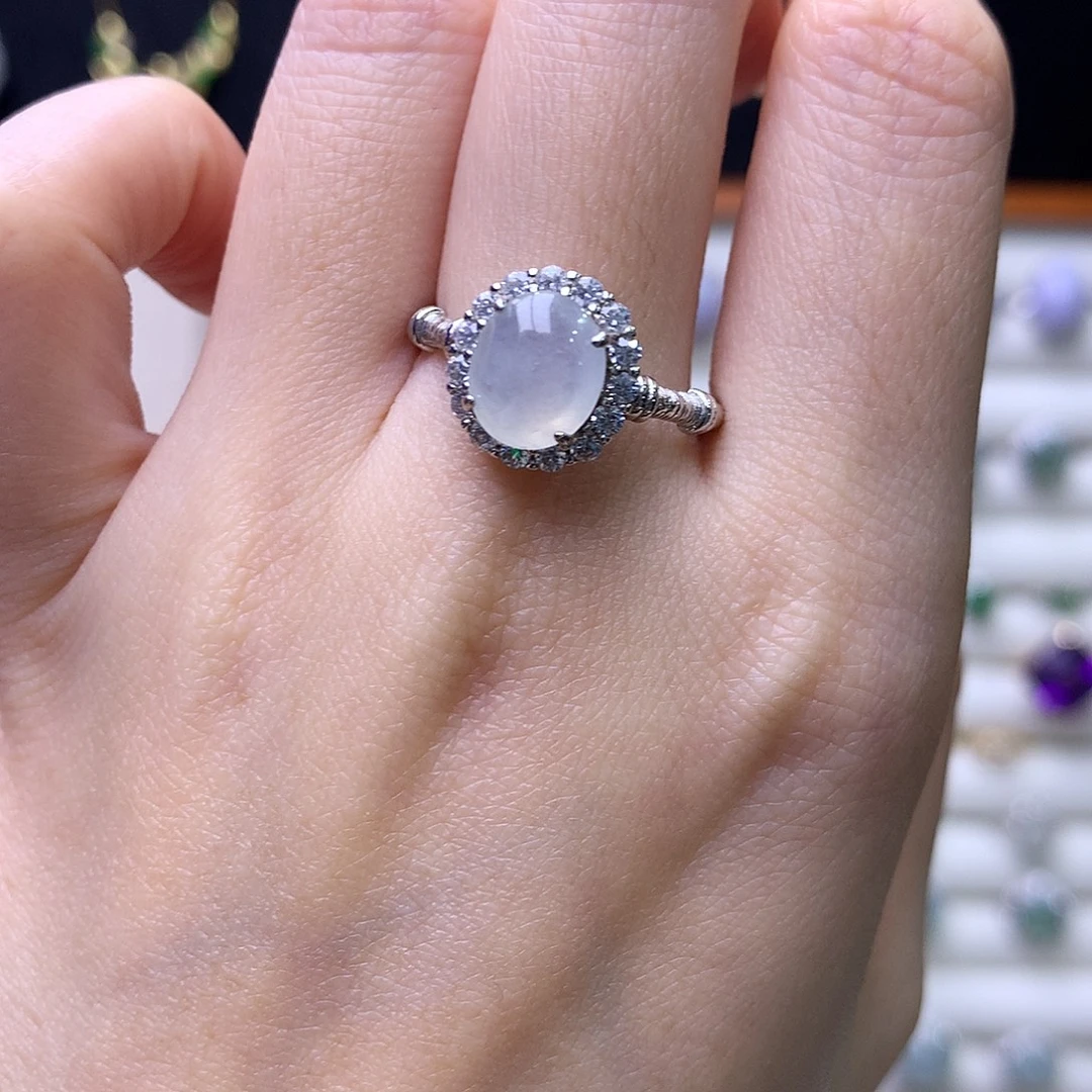 翡翠银S925镶嵌戒指100