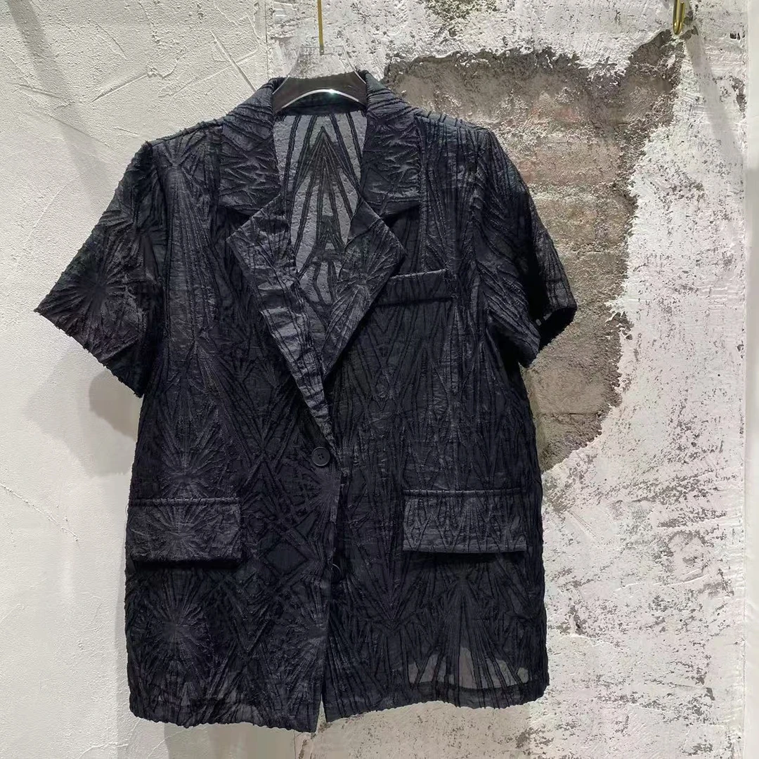 【优搭严选】时尚百搭设计款气质休闲石头纹半袖西服C254