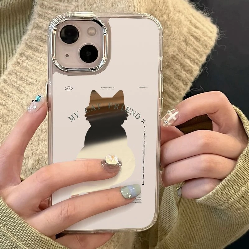猫咪背影iPhone15ProMax新款镜面手机壳14创意13全包12苹果11防摔