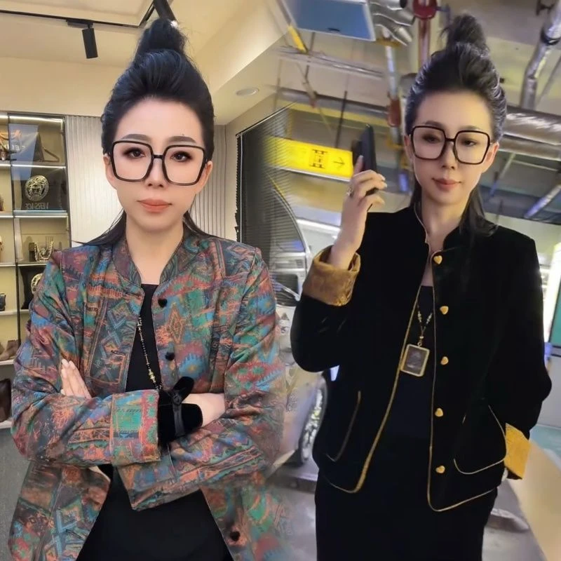 新中式2025秋季重工新款丝绒提花两面穿彩色爱心扣国风外套上衣女