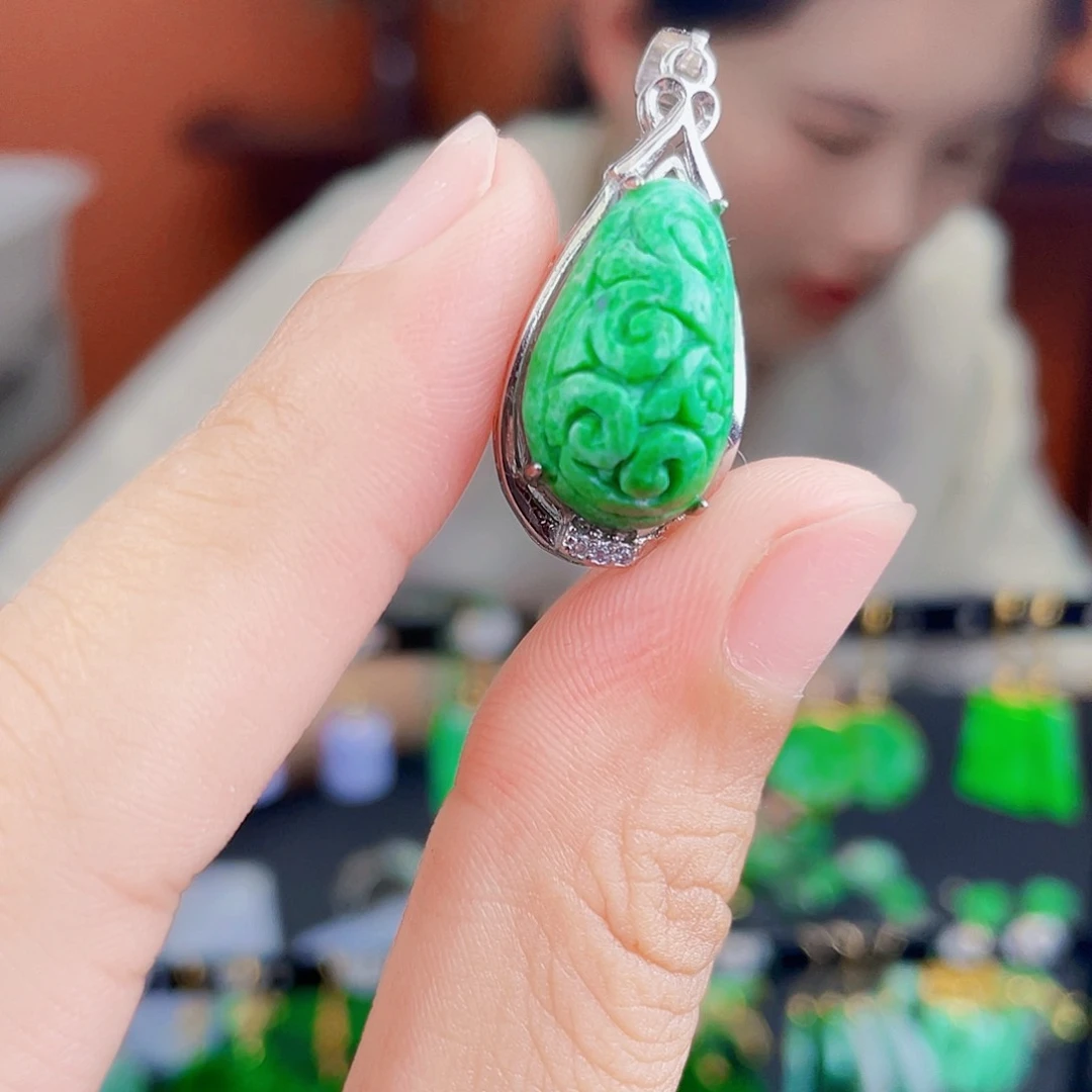 翡翠银S925镶嵌耳饰饰品