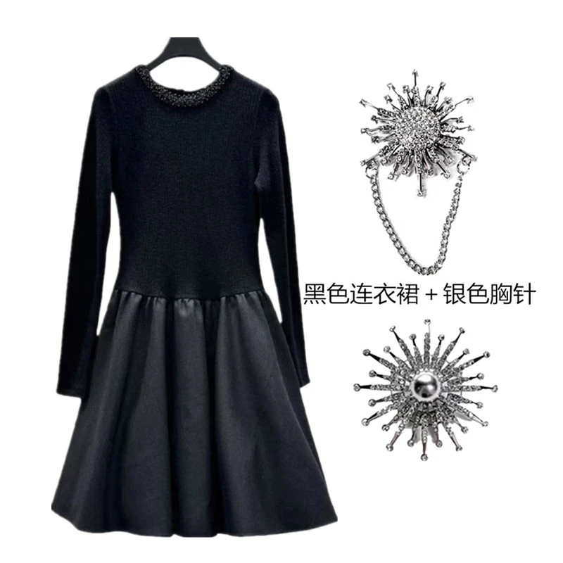 2025冬季新款复古小香风长袖显瘦气质收腰轻奢翻领中长款连衣裙女