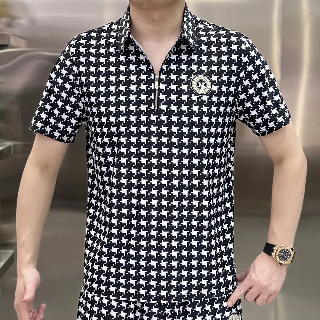 【麦炫严选】夏季新款立领拉链衫男休闲百搭冰丝简约短袖T恤25183